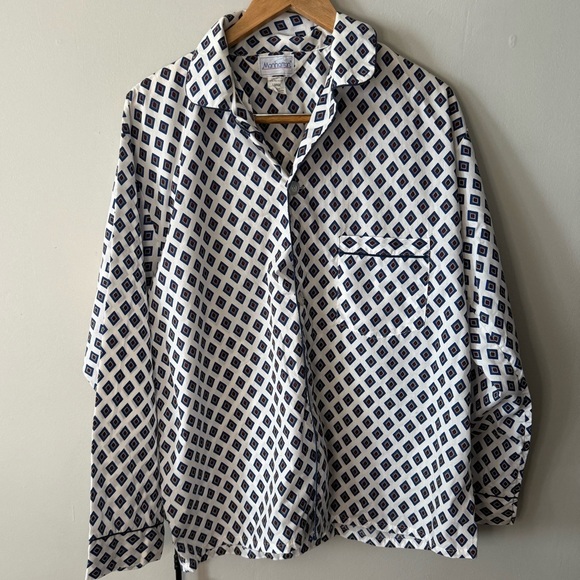 Vintage 70s Manhattan White Diamond Print Shirt Size Large - Picture 1 of 4